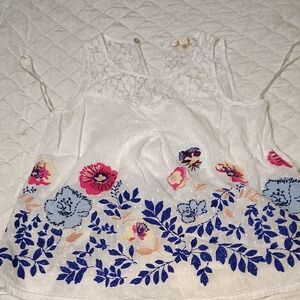 Skies Are Blue ,Floral Embroidered Sleeveless Top